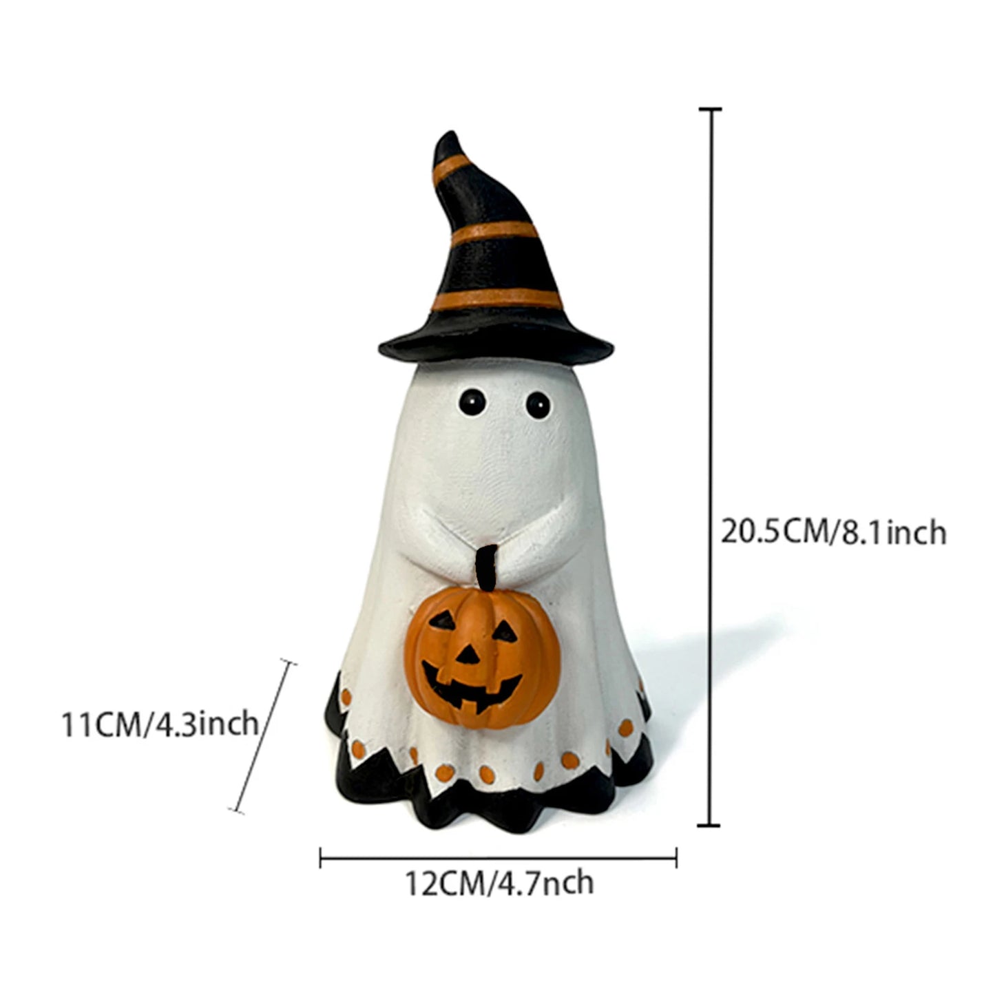 Cute Resin Ghost Figurine Halloween Spooky Ornament Holding Pumpkin for Home Office Living Room Bar Decor