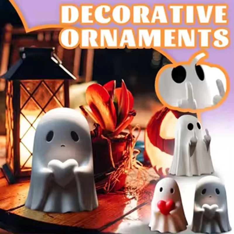 New Halloween Cute White Ghost Middle Finger Cute Ghost Statue Halloween Home Decorations Desk Decorations Small Ornaments