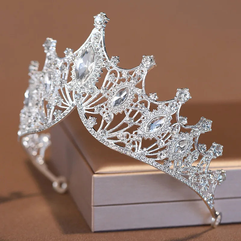 Bridal Headwear Noble Dazzling Silver-Colour Ladies' Crystal Crown Rhinestone Tiara Designed For Wedding Party