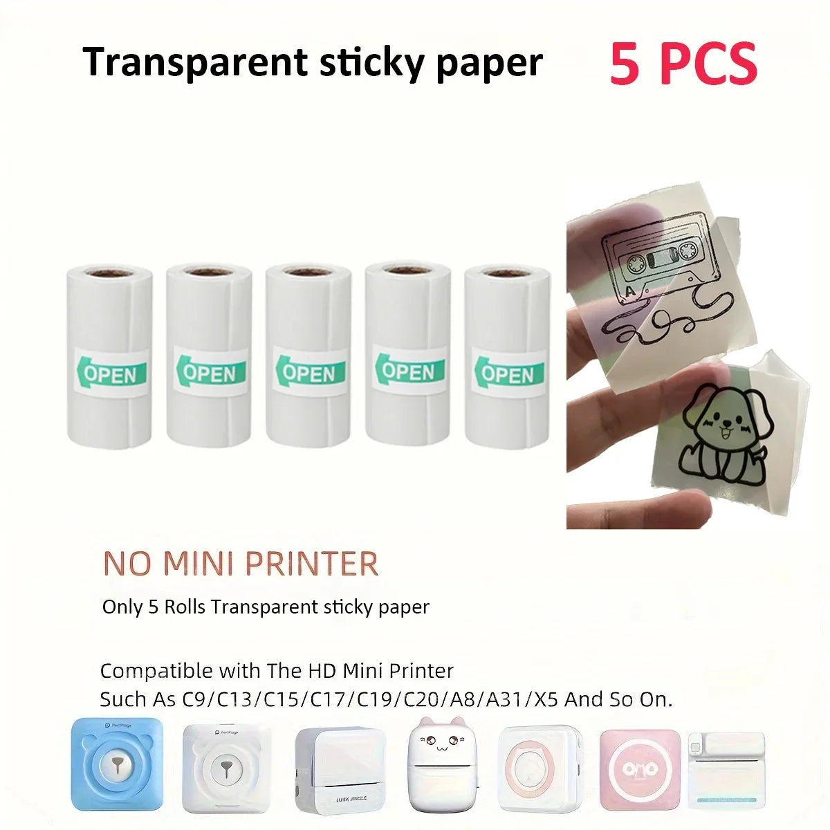 Thermal Mini Printer Portable Inkless Sticker Cut Small Pocket Printer