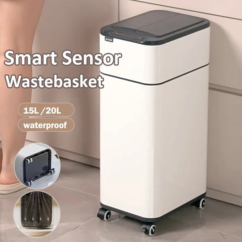 20L/15L Kitchen Smart Trash Can Stainless Steel Garbage Bin with wheels Waste Bin Luxury Toilet Trash BasketHome Wastebasket