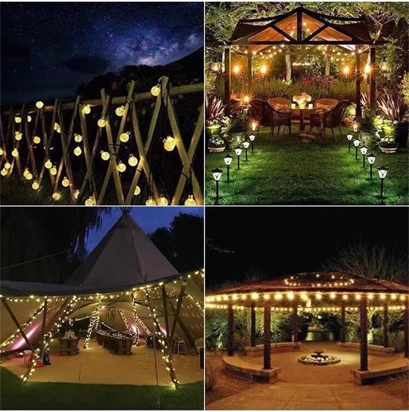 20/50/100 LED Solar String Lights, Warm White, Outdoor Crystal Globe Lights, Waterproof Solar Festoon Fairy Light For Garden
