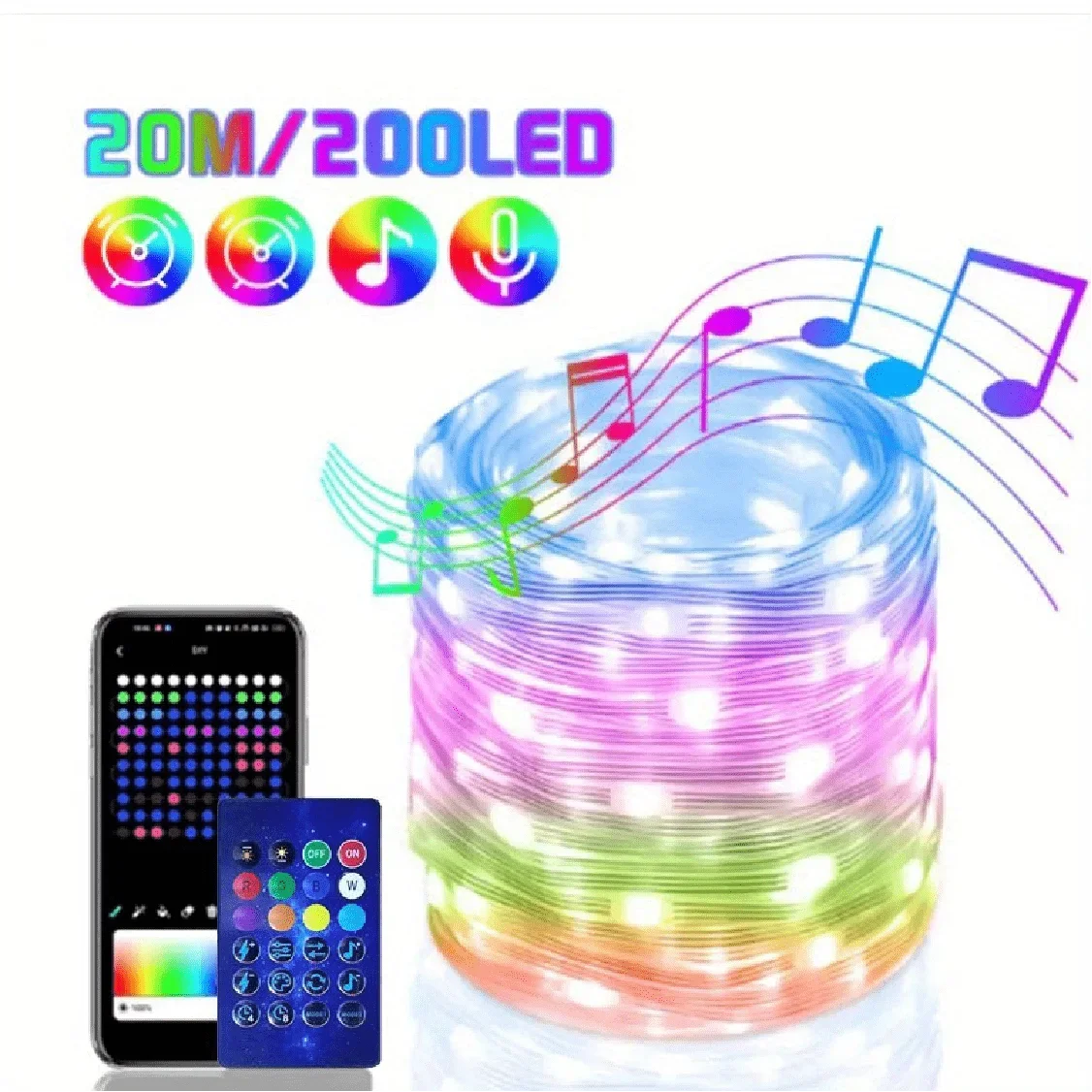 LED String Light Bluetooth Fairy Light USB 5V 20m 10m 5m Dreamcolor Music Sync Party Garland Decor