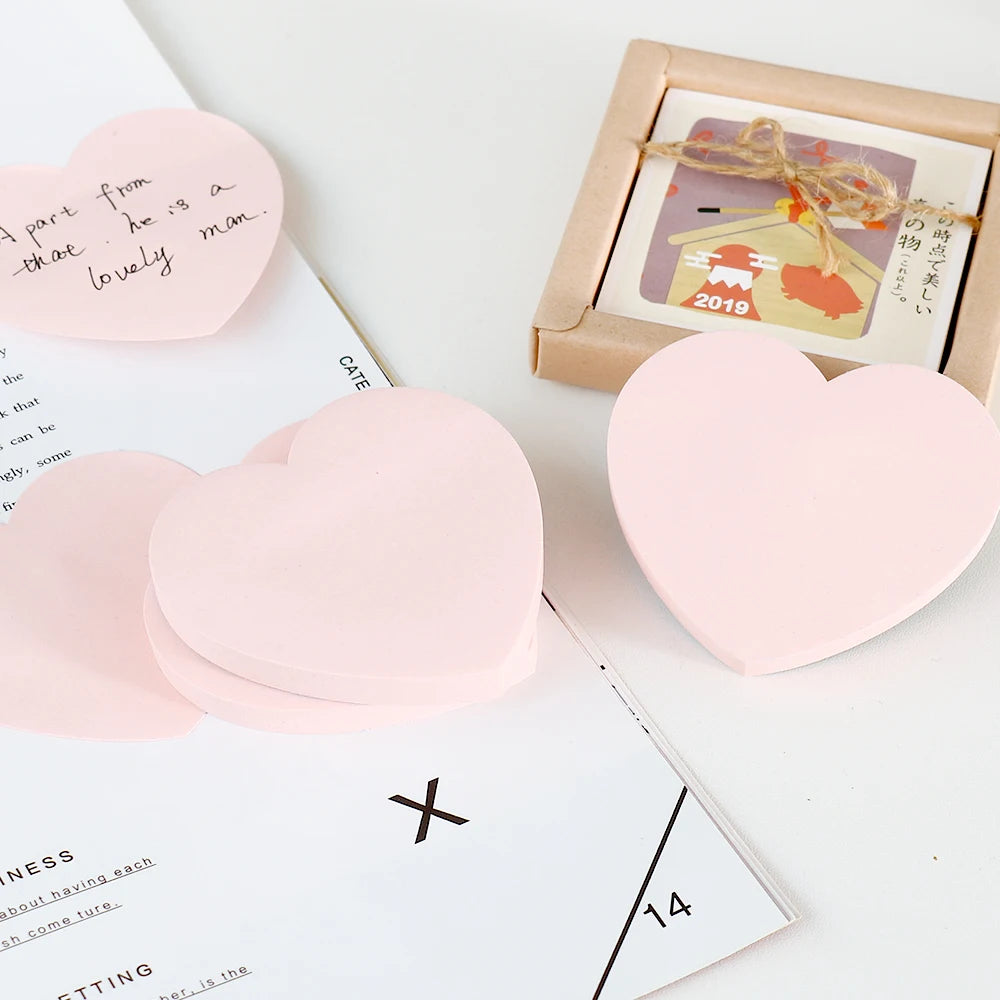 100Sheets/Set heart shape Memo Pad Creative Adhesive pink Color Note Paper Tearable DIY Scrapbook Paper Students