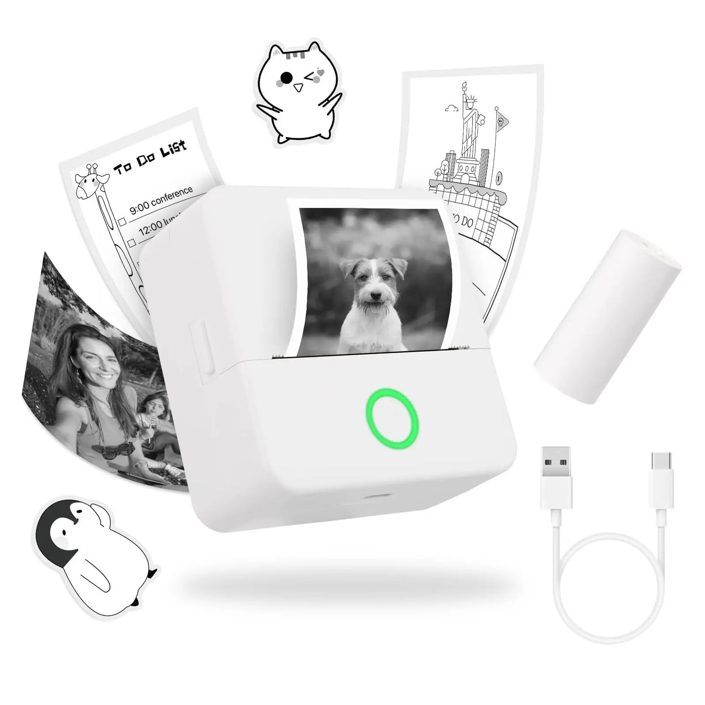 Thermal Mini Printer Portable Inkless Sticker Cut Small Pocket Printer