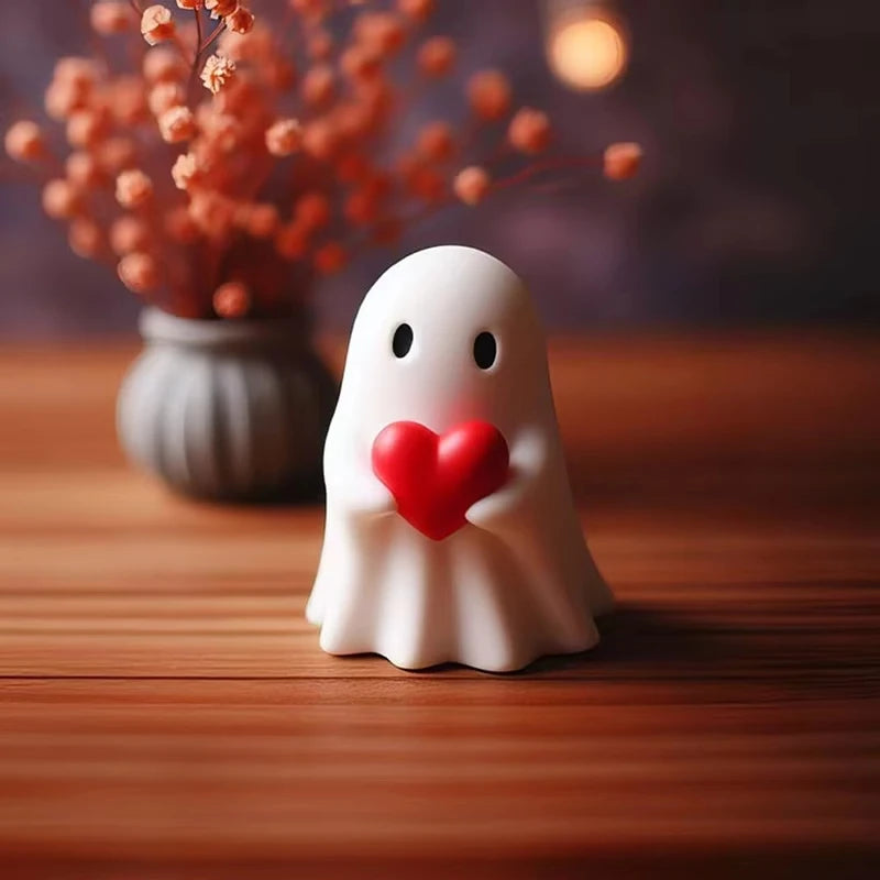 New Halloween Cute White Ghost Middle Finger Cute Ghost Statue Halloween Home Decorations Desk Decorations Small Ornaments
