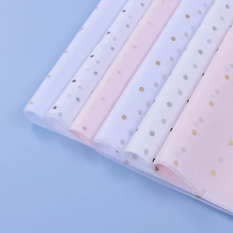 10 Sheets/lot 50*70 Cm Gift Wrapping Paper DIY Handmade Craft Star Love Dot Pattern Tissue Paper Floral Packaging Material