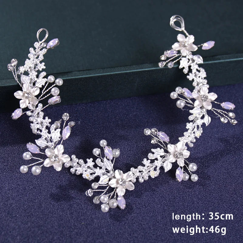 Bridal Hair Accessories Crystal Pearl Headband Tiara Rhinestone Leaf Headband Hairband For Women Elegant Princess Headwear