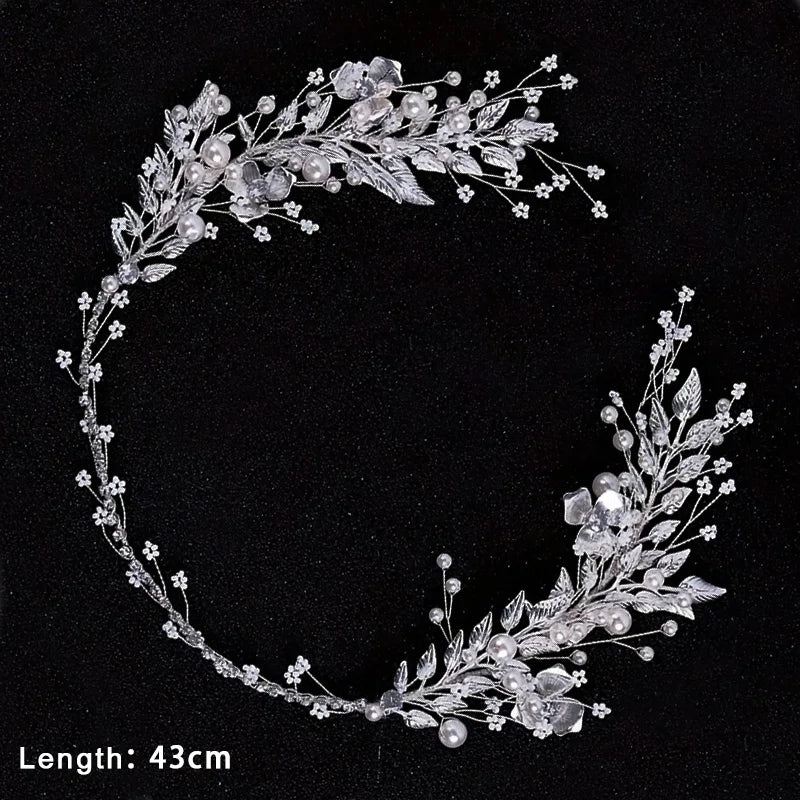 Bridal Hair Accessories Crystal Pearl Headband Tiara Rhinestone Leaf Headband Hairband For Women Elegant Princess Headwear