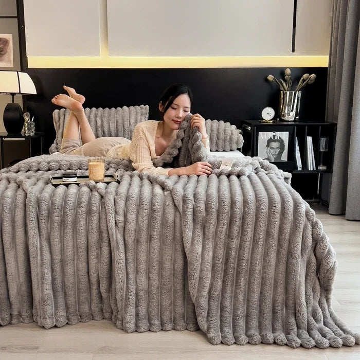 2025 Artificial Rabbit Plush Warm Blanket for Bed, Soft Coral Fleece Sofa Throw Blanket Comfortable Thicken Bed Sheet