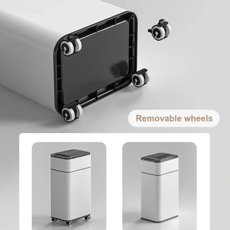 20L/15L Kitchen Smart Trash Can Stainless Steel Garbage Bin with wheels Waste Bin Luxury Toilet Trash BasketHome Wastebasket