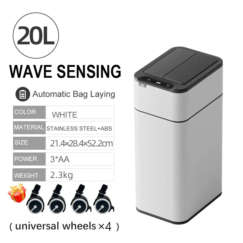 20L/15L Kitchen Smart Trash Can Stainless Steel Garbage Bin with wheels Waste Bin Luxury Toilet Trash BasketHome Wastebasket