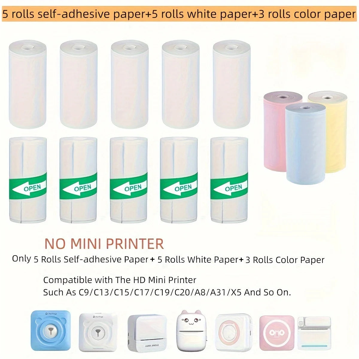Thermal Mini Printer Portable Inkless Sticker Cut Small Pocket Printer