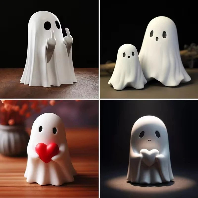 New Halloween Cute White Ghost Middle Finger Cute Ghost Statue Halloween Home Decorations Desk Decorations Small Ornaments