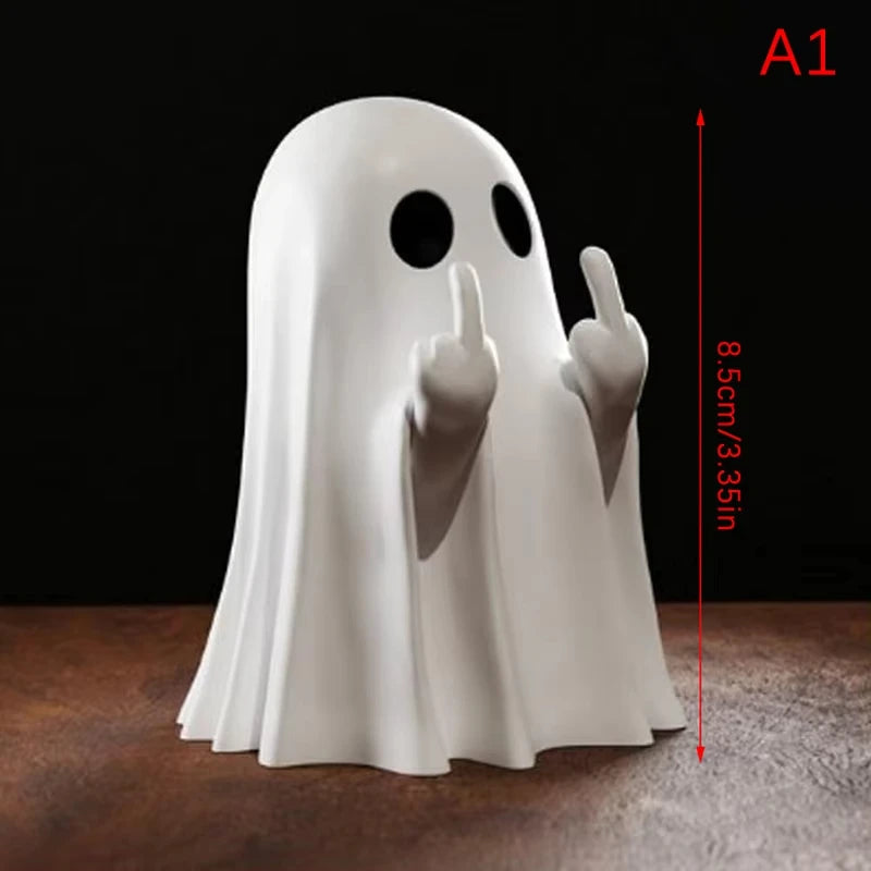 New Halloween Cute White Ghost Middle Finger Cute Ghost Statue Halloween Home Decorations Desk Decorations Small Ornaments