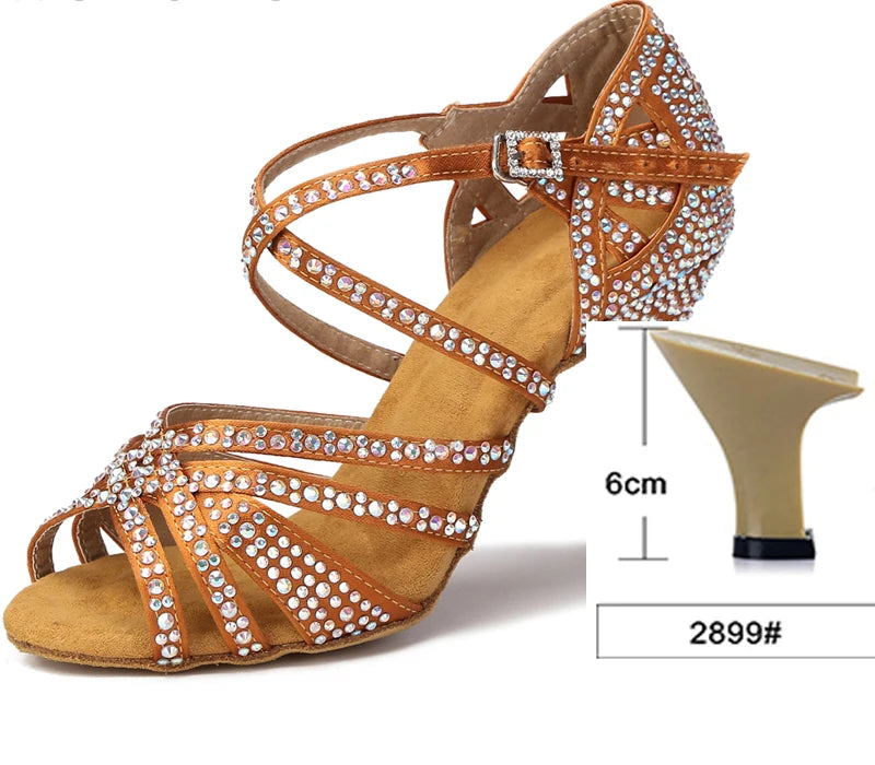 WUXIJIAO Women Party Dance Shoes Satin Shining rhinestones Soft Bottom Latin Dance Shoes Woman Salsa Dance Shoes heel