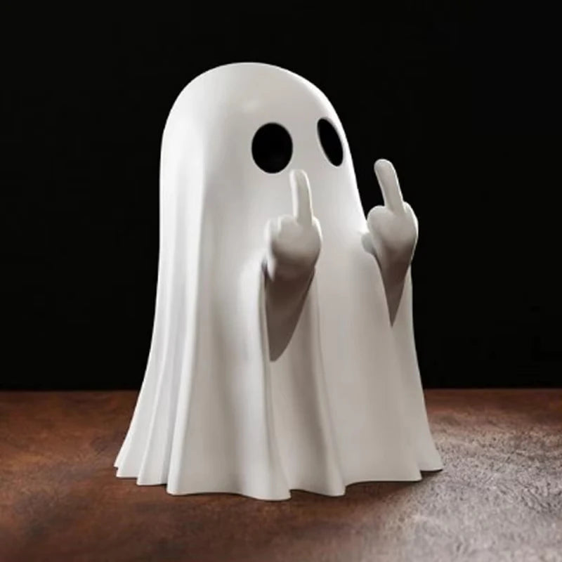 New Halloween Cute White Ghost Middle Finger Cute Ghost Statue Halloween Home Decorations Desk Decorations Small Ornaments