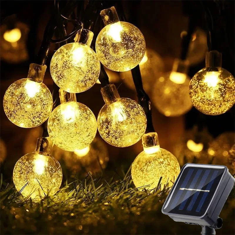 20/50/100 LED Solar String Lights, Warm White, Outdoor Crystal Globe Lights, Waterproof Solar Festoon Fairy Light For Garden