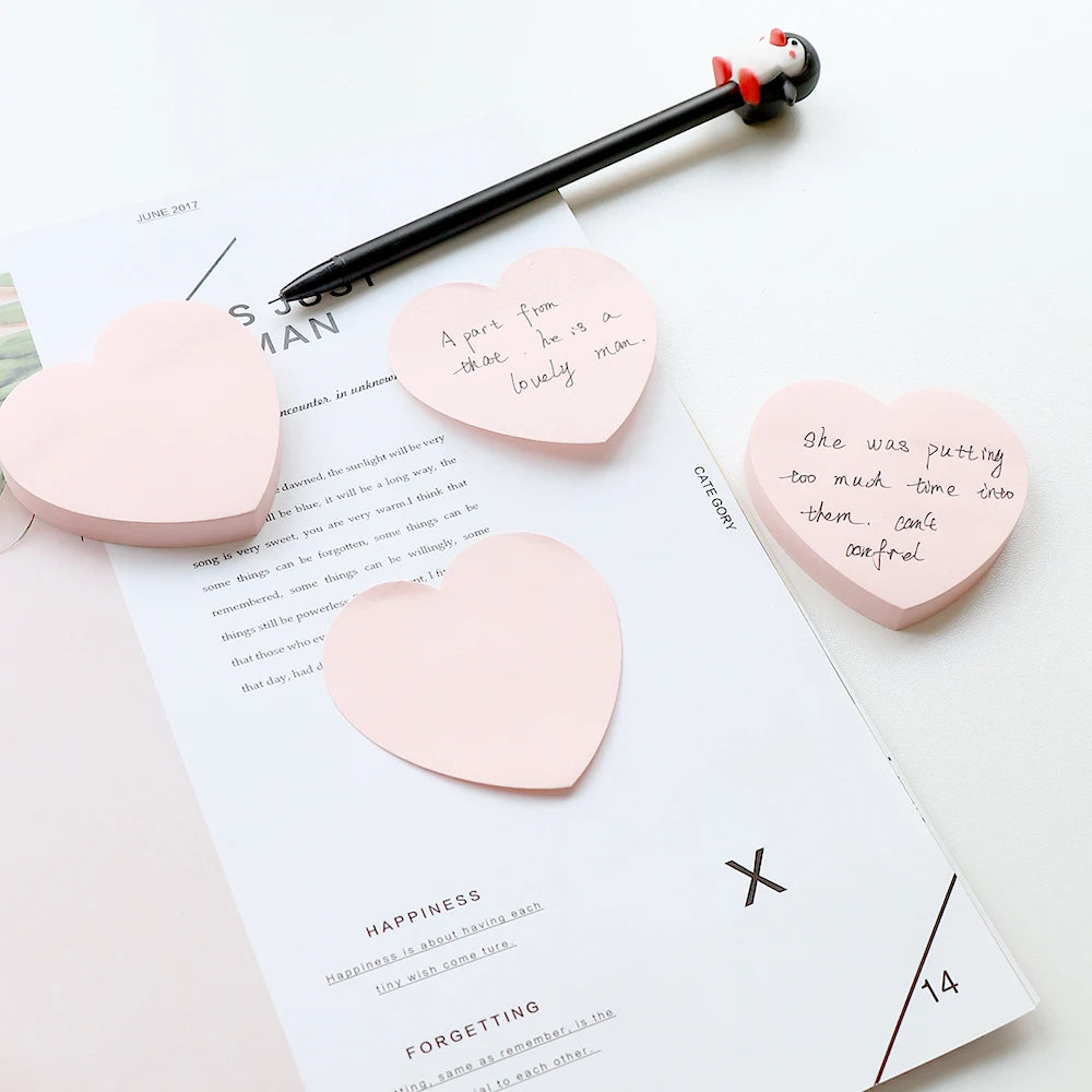100Sheets/Set heart shape Memo Pad Creative Adhesive pink Color Note Paper Tearable DIY Scrapbook Paper Students