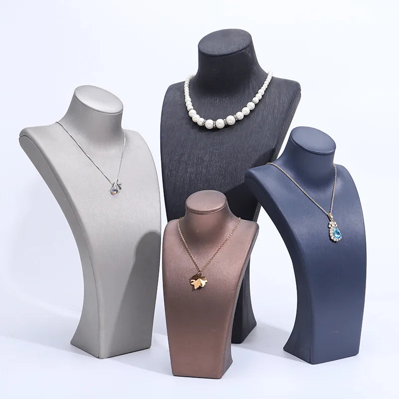 PU Leather Jewelry Display Stand,Luxury Portrait Neck Bust Model for Necklace Pendant Rack, Photo Props & Shop Display Organizer