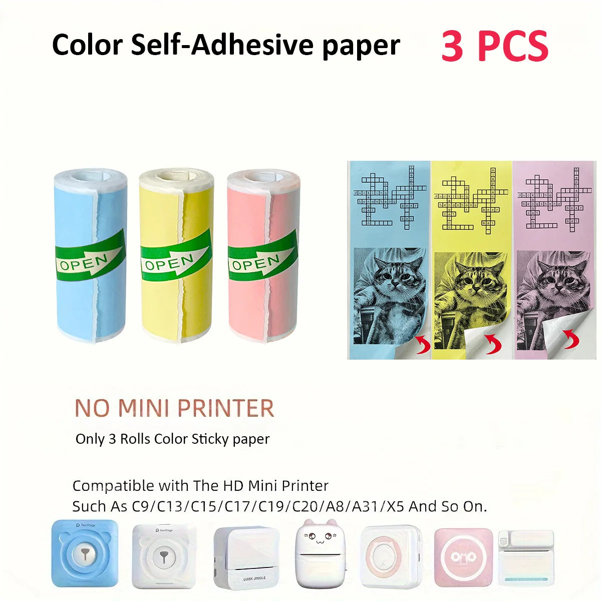 Thermal Mini Printer Portable Inkless Sticker Cut Small Pocket Printer