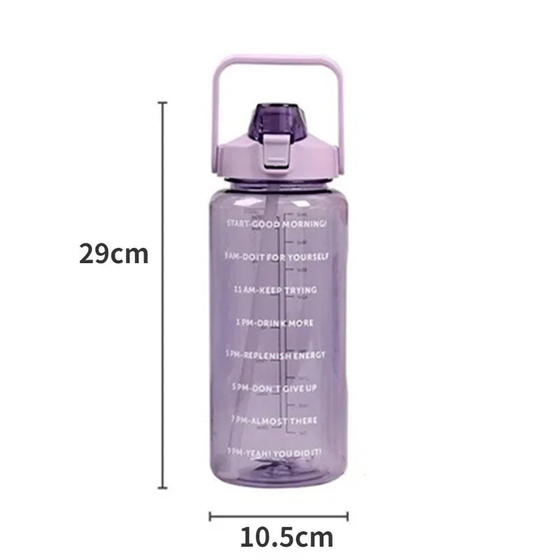 2000ml Sports Drinking Bottles with Time Marker with Straw Large Capacity Drinkware