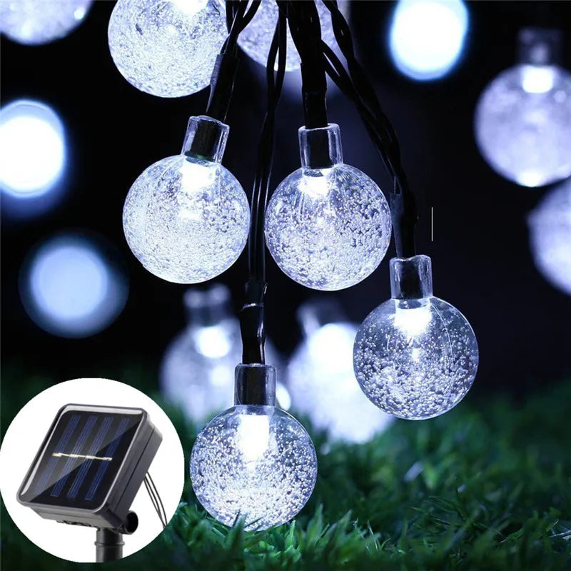 20/50/100 LED Solar String Lights, Warm White, Outdoor Crystal Globe Lights, Waterproof Solar Festoon Fairy Light For Garden