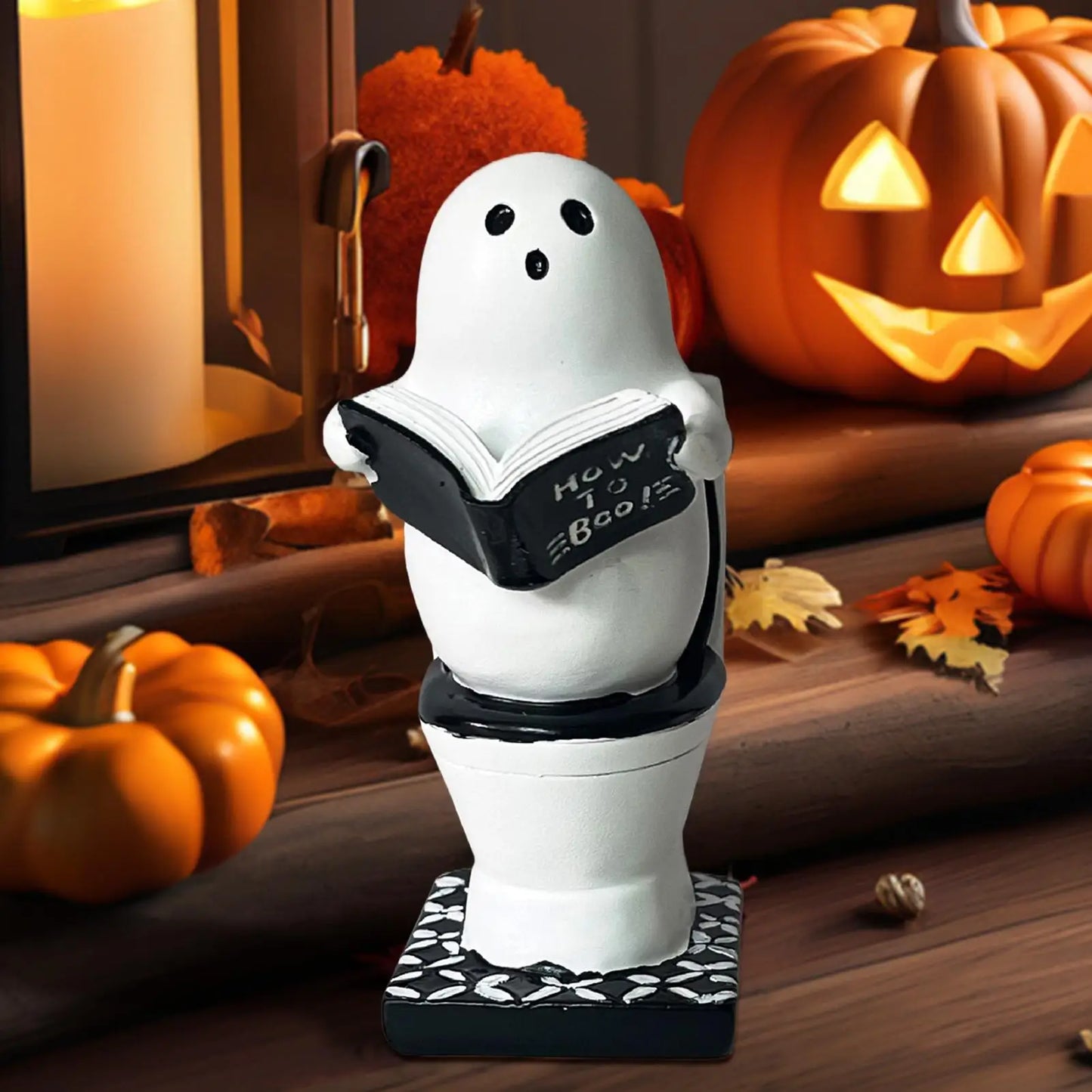 Halloween Cute Ghost Toilet Reading Statue Ornament Gothic Festive Sculpture Figurine Home Office Desktop Decoration Crafts Gift