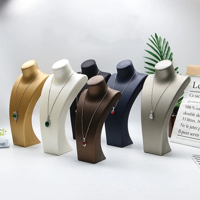 PU Leather Jewelry Display Stand,Luxury Portrait Neck Bust Model for Necklace Pendant Rack, Photo Props & Shop Display Organizer