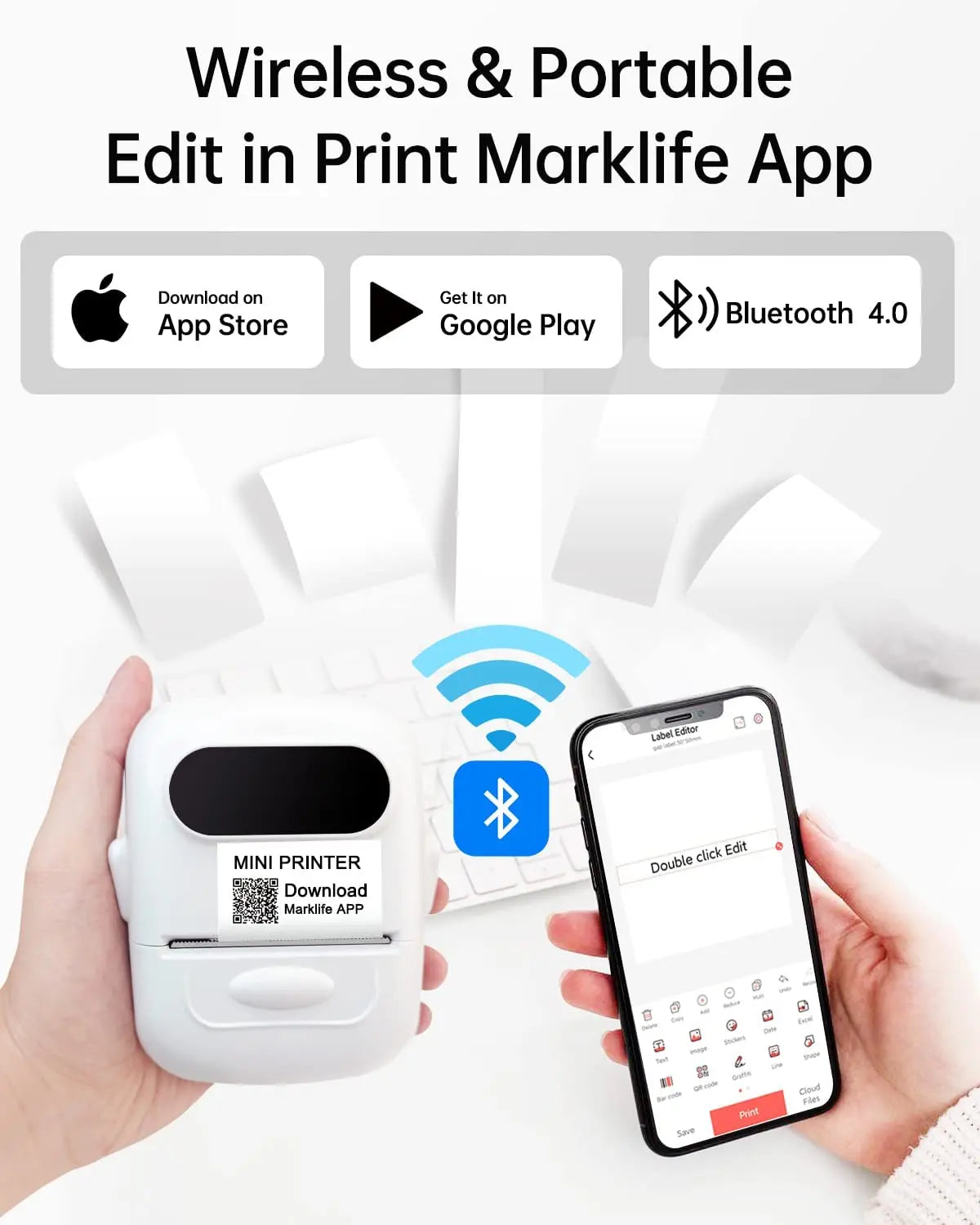 Marklife P50 Portable Label Maker Wireless Printer for Phone Office Home Barcode Clothing Jewelry Retail Mailing With roll Paper
