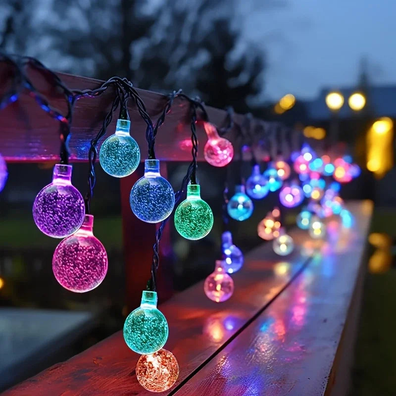 20/50/100 LED Solar String Lights, Warm White, Outdoor Crystal Globe Lights, Waterproof Solar Festoon Fairy Light For Garden