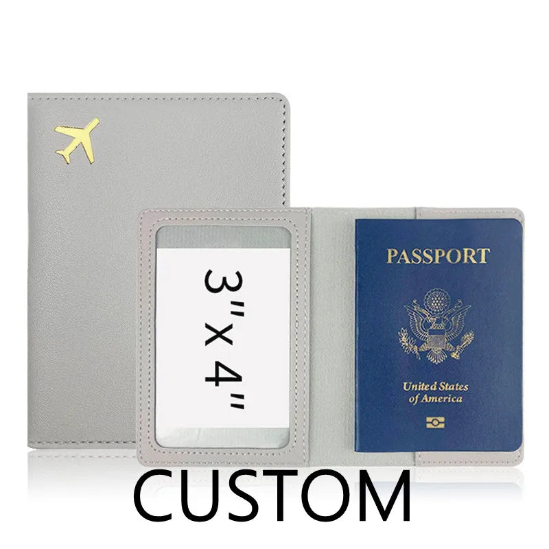 Personalize Initials Passport Holder Gold Airplane Travel Accessory Cover Custom Name Wedding Gift Company Logo Passport Sleeve