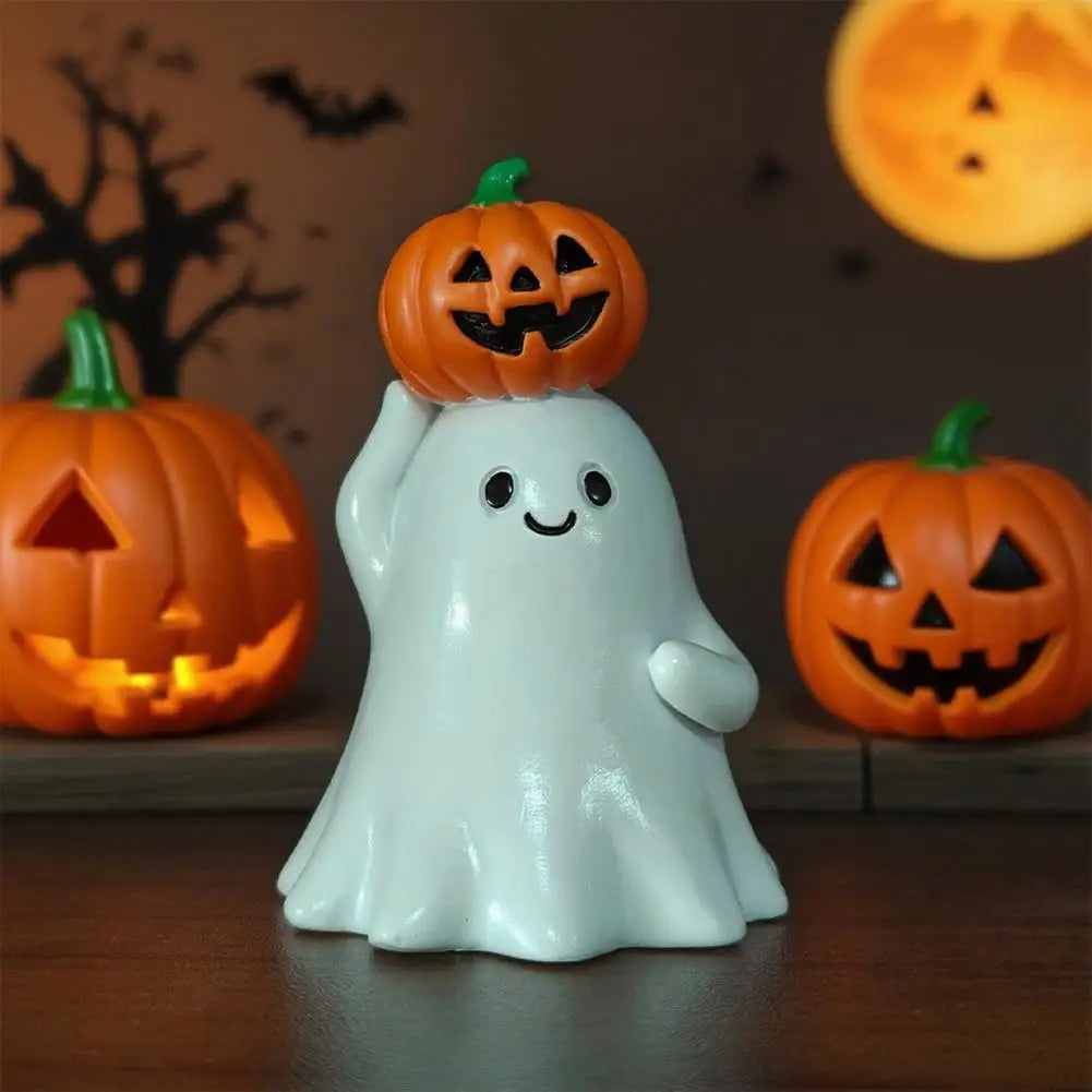 Cute Ghost Decoration Ceramic Ghost Ornament Spooky Halloween Ghost Figurine Resin Desktop Ornament for Home Office for Party