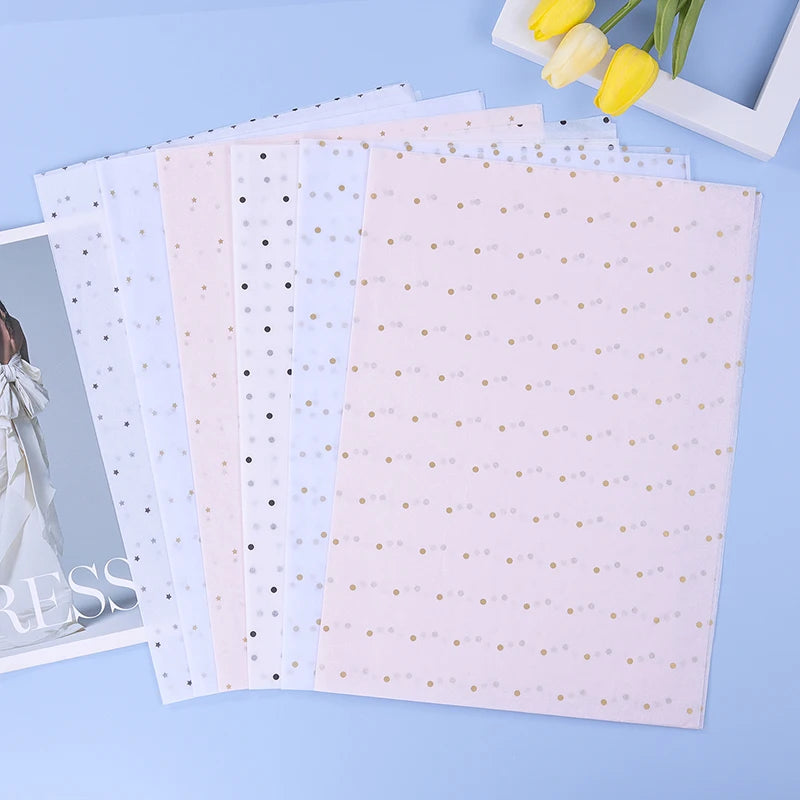 10 Sheets/lot 50*70 Cm Gift Wrapping Paper DIY Handmade Craft Star Love Dot Pattern Tissue Paper Floral Packaging Material