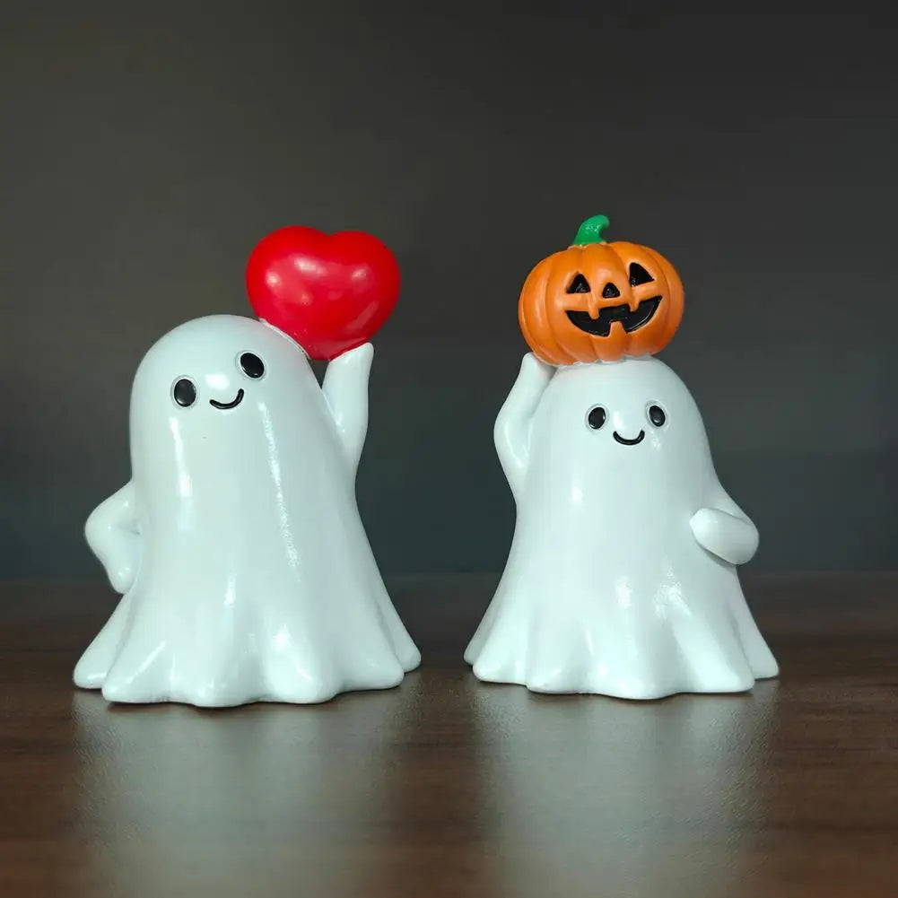 Cute Ghost Decoration Ceramic Ghost Ornament Spooky Halloween Ghost Figurine Resin Desktop Ornament for Home Office for Party