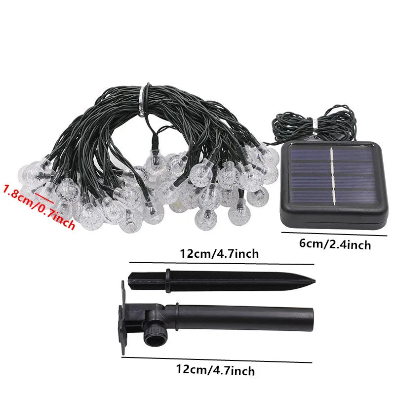 20/50/100 LED Solar String Lights, Warm White, Outdoor Crystal Globe Lights, Waterproof Solar Festoon Fairy Light For Garden