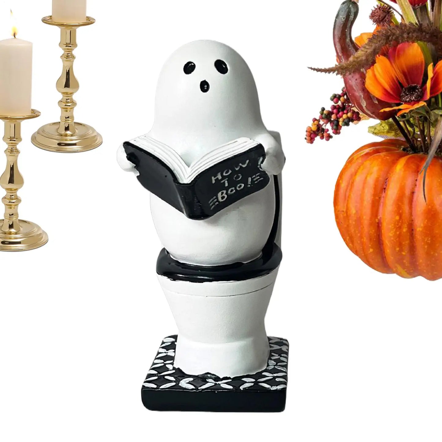 Halloween Cute Ghost Toilet Reading Statue Ornament Gothic Festive Sculpture Figurine Home Office Desktop Decoration Crafts Gift