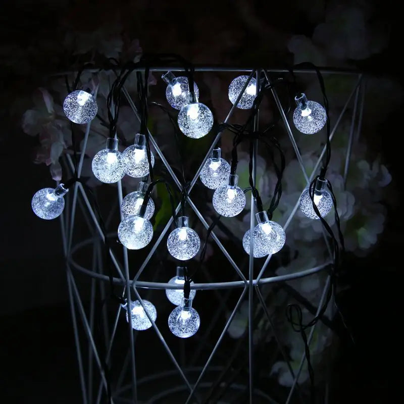 20/50/100 LED Solar String Lights, Warm White, Outdoor Crystal Globe Lights, Waterproof Solar Festoon Fairy Light For Garden