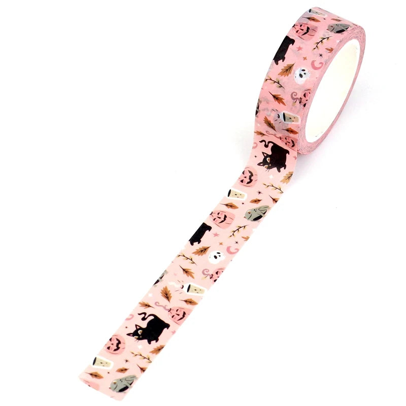2023 NEW 1X 10M Decorative Happy Halloween Cats Pumpkins Leaves Washi Tape for Planner Masking Tape Kawaii Papeleria