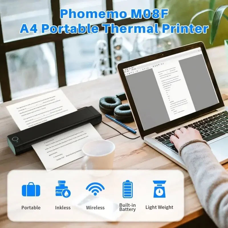 Phomemo M08F Mobile Inkless Printer Thermal A4 Mini Portable Wireless Blue tooth