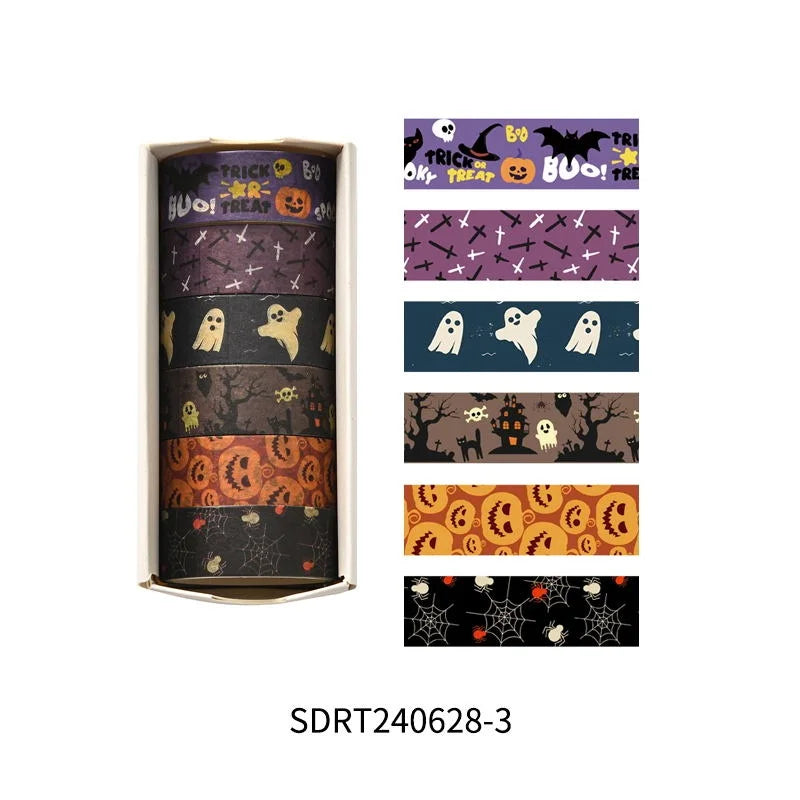 6rolls Happy Halloween Washi Tape Set Pumpkin Ghost Adhesive Paper Masking Tapes Decoration Stickers for Diary Album A7706