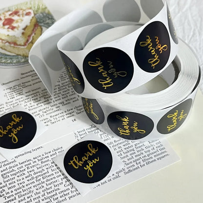 500Pcs Gold Black Thank You Stickers 25mm Kraft Paper Sticker for Baking Wedding Decor Birthday Party Gift Cute Sealing Stickers