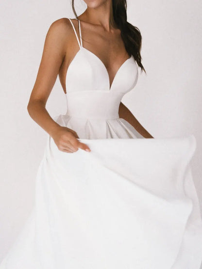 Strap V-neck Sexy Solid Party Dress Women's Backless Casual Wear 2023 Sweet and Elegant Large Swing Women's Dress Street Dress