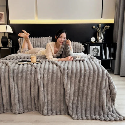 2025 Artificial Rabbit Plush Warm Blanket for Bed, Soft Coral Fleece Sofa Throw Blanket Comfortable Thicken Bed Sheet