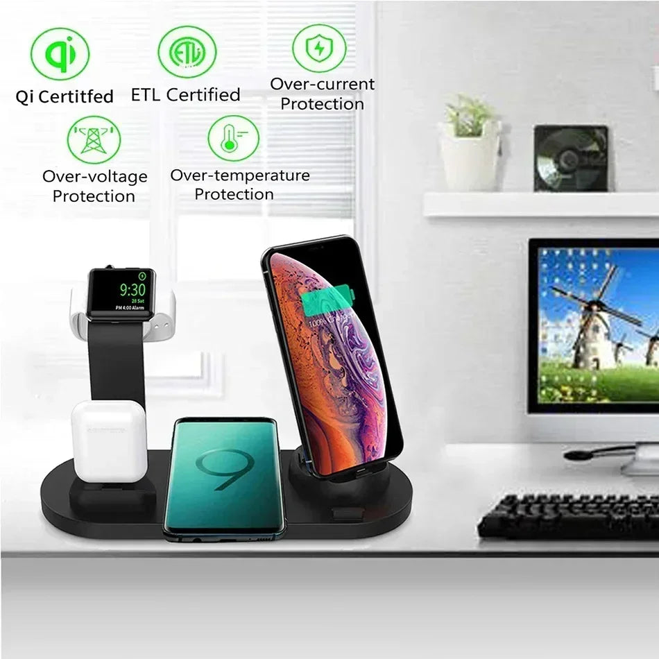 100W 7 in 1 Wireless Charger Stand Pad For iPhone 15 14 13 12 11 XR Apple Watch Airpods Pro iWatch 9 8 7 Fast Charging Station