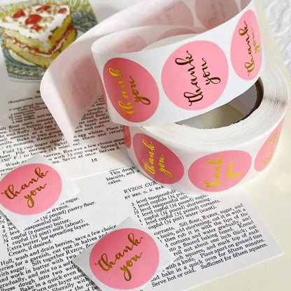 Thank You For The Stickers Stickers Pink And Black Hot Stamping Sealing Envelope Gift, Wedding Roll Up And Circular Shape