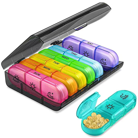 1pcs Pill Box 7 days Organizer 21 grids 3 Times One Day Portable Travel with Large Compartments for Vitamins Medicine Fish Oils