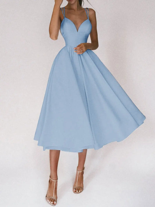Strap V-neck Sexy Solid Party Dress Women's Backless Casual Wear 2023 Sweet and Elegant Large Swing Women's Dress Street Dress