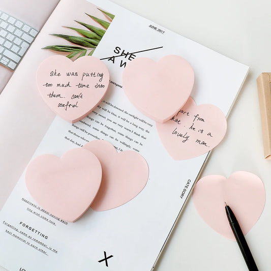 100Sheets/Set heart shape Memo Pad Creative Adhesive pink Color Note Paper Tearable DIY Scrapbook Paper Students