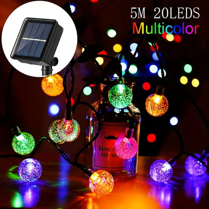 20/50/100 LED Solar String Lights, Warm White, Outdoor Crystal Globe Lights, Waterproof Solar Festoon Fairy Light For Garden